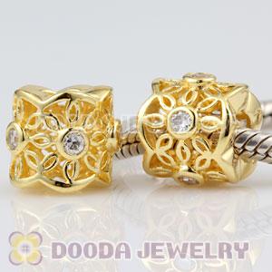 925 Sterling Silver Golden Radiance charm Beads with clear stones 