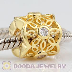 925 Sterling Silver Golden Radiance charm Beads with clear stones