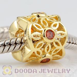 925 Sterling Silver Golden Radiance charm Beads with Orange stones