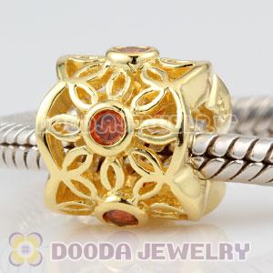 925 Sterling Silver Golden Radiance charm Beads with Orange stones