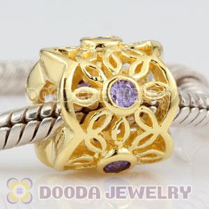 Authentic Sterling Silver Golden Radiance charm Beads with Royal purple CZ stones