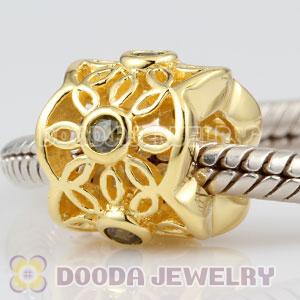 925 Sterling Silver Golden Radiance charm Beads with Olive Green CZ stones