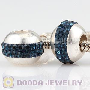 Authentic 925 Sterling Silver Beads with Blue Austrian crystal Inlaid
