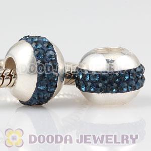 Authentic 925 Sterling Silver Beads with Blue Austrian crystal Inlaid
