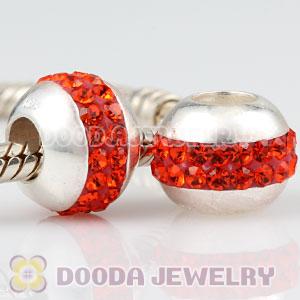Authentic 925 Sterling Silver Beads with Hot Red Austrian crystal Inlaid