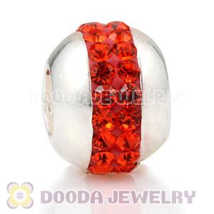 Authentic 925 Sterling Silver Beads with Hot Red Austrian crystal Inlaid