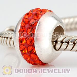 Authentic 925 Sterling Silver Beads with Hot Red Austrian crystal Inlaid
