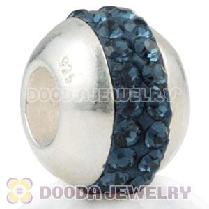 Authentic 925 Sterling Silver Beads with Blue Austrian crystal Inlaid