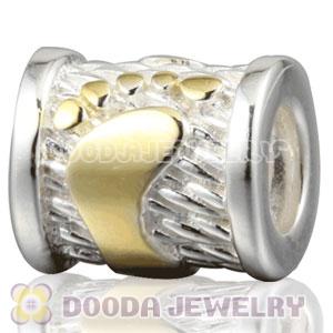 925 Sterling Silver Golden Footprint charm Paw Bead fits European bracelet