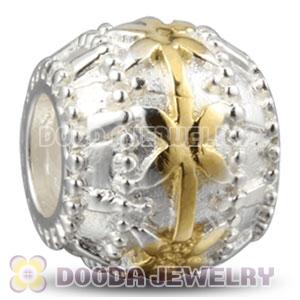 925 Sterling Silver Golden Flower Ribbon charm Beads