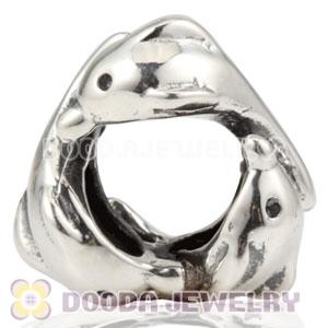 Antique 925 Sterling Silver 3 Playful Dolphins charm Beads