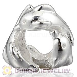 Shiny Sterling Silver 3 Playful Dolphins charm Beads