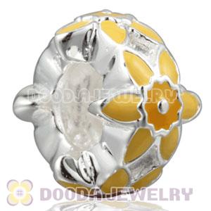 925 Sterling Silver Enamel Sunflower charm Beads