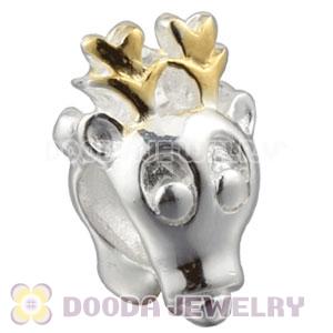 Authentic Sterling Silver Reindeer with gold antler charm Beads