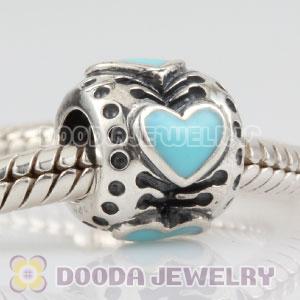 925 Sterling Silver Enamel Blue 4 Heart Charm Bead European compatible 