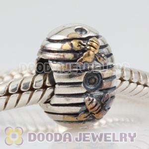 925 Sterling Silver Bee Hive charm Bead with golden bees European compatible
