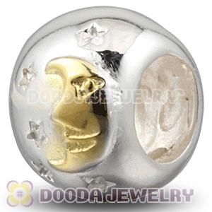 925 Sterling Silver golden moon and star charm Beads European compatible