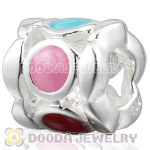 925 Sterling Silver Drum Charm Beads with Enamel Pink and Blue beads
