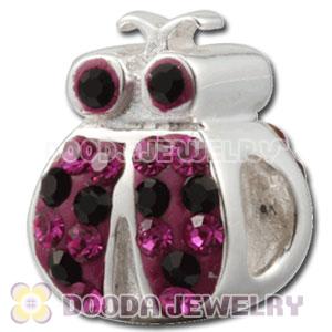 Authentic 925 Sterling Silver Ladybug charm bead with pink and black Austrian crystal 