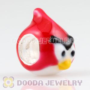 925 Sterling Silver Enamel red anger bird Charm Bead