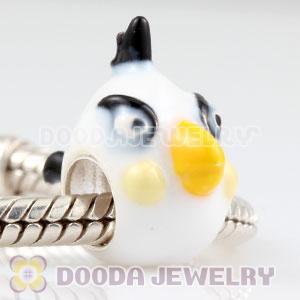 925 Sterling Silver Enamel White anger bird Charm Bead