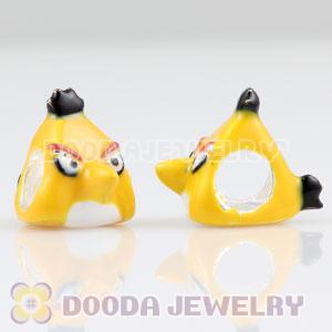 925 Sterling Silver Enamel Yellow anger bird Charm Bead