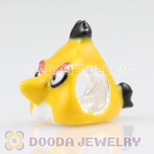 925 Sterling Silver Enamel Yellow anger bird Charm Bead