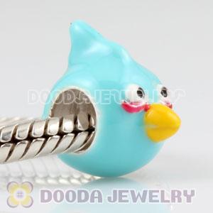 925 Sterling Silver Enamel Cyan anger bird Charm Bead