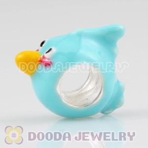 925 Sterling Silver Enamel Cyan anger bird Charm Bead