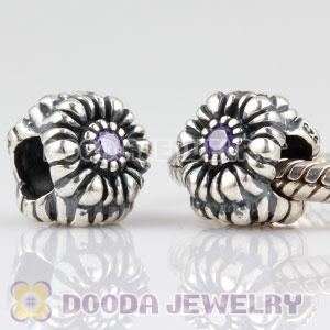 Sterling Silver February Birthday Charm Beads with Pink CZ Stone