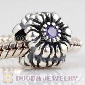 Sterling Silver February Birthday Charm Beads with Pink CZ Stone