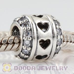 925 Sterling Silver Tunnel of Love charm beads with white CZ stones