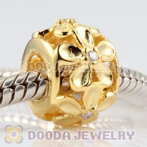 Gold plated sterling silver Daisy charm Beads with clear Stone