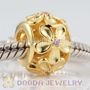 Gold plated sterling silver Daisy charm Beads with pink Stone