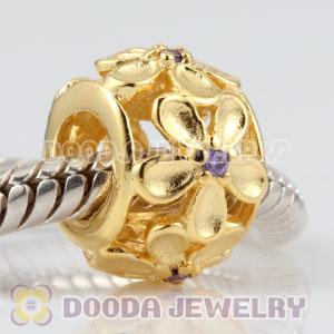 Gold plated sterling silver Daisy charm Beads with purple Stone