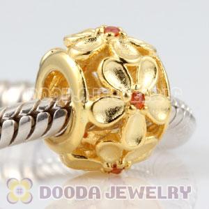 Gold plated sterling silver Daisy charm Beads with orange Stone