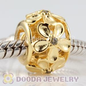 Gold plated sterling silver Daisy charm Beads with olive green Stone