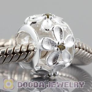 925 sterling silver Daisy charm Beads with olive green Stone