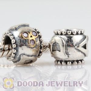 Antique Sterling Silver DAD charm beads with lovely pink CZ stones