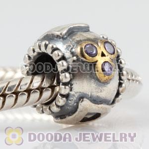 Antique Sterling Silver DAD charm beads with violet CZ stones