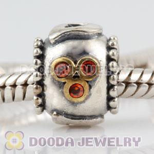Antique Sterling Silver DAD charm beads with orange CZ stones