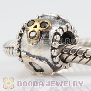 Antique Sterling Silver DAD charm beads with olive green CZ stones