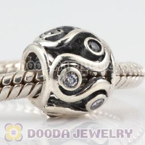 925 Sterling Silver Ocean wave charm beads with white CZ stones