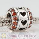 925 Sterling Silver Tunnel of Love charm beads with orange CZ stones