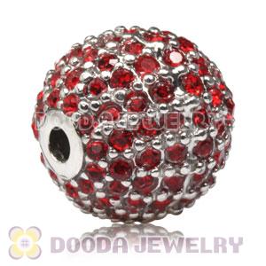 12mm Sterling Silver Disco Ball Bead Pave Red Austrian Crystal handmade Style