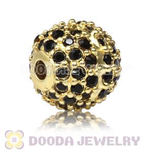 10mm Gold plated Sterling Silver Disco Ball Bead Pave Black Austrian Crystal handmade Style