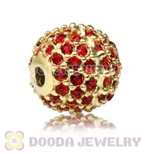 10mm Gold plated Sterling Silver Disco Ball Bead Pave Red Austrian Crystal handmade Style