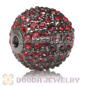 12mm Gun black plated Sterling Silver Disco Ball Bead Pave Red Austrian Crystal handmade Style