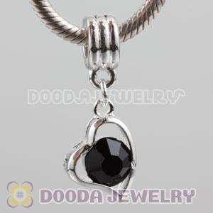 Silver plated alloy european beads dangle Heart charms with Black stone