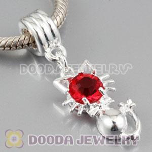 Silver plated alloy european beads dangle Cat charms with Red stone
